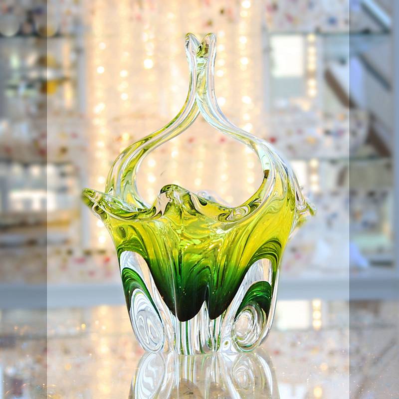 Glaskorb Green Queen 24 cm Ostern Pralinenkörbchen Dekoration grün Handarbeit