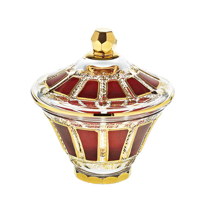 Dose mit Deckel Red Queen 18 cm, Rot/Gold, aus Glas