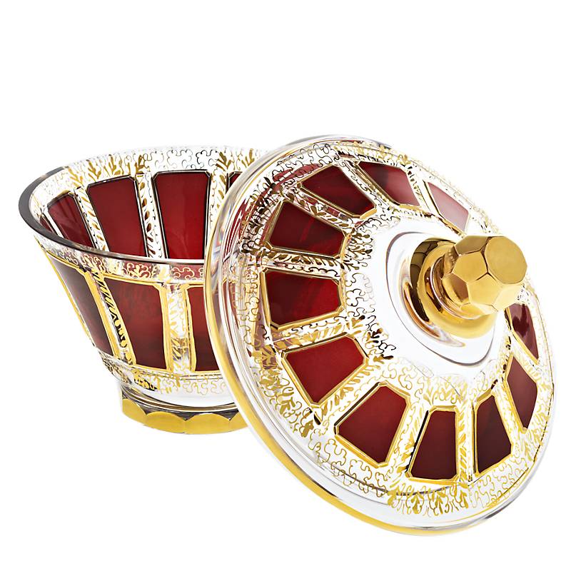 Dose mit Deckel Red Queen 18 cm, Rot/Gold, aus Glas