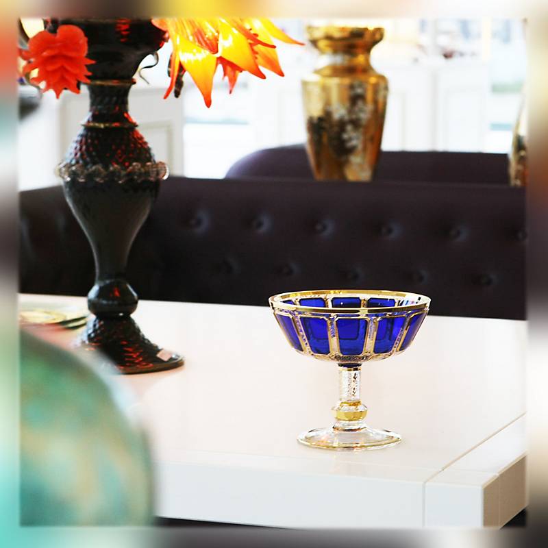 Trinkschale Blue Queen 14,5 cm, Blau/Gold, aus Glas