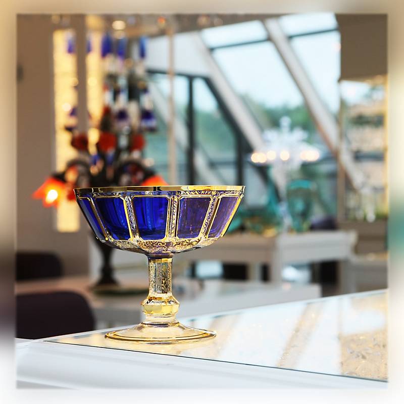 Trinkschale Blue Queen 14,5 cm, Blau/Gold, aus Glas