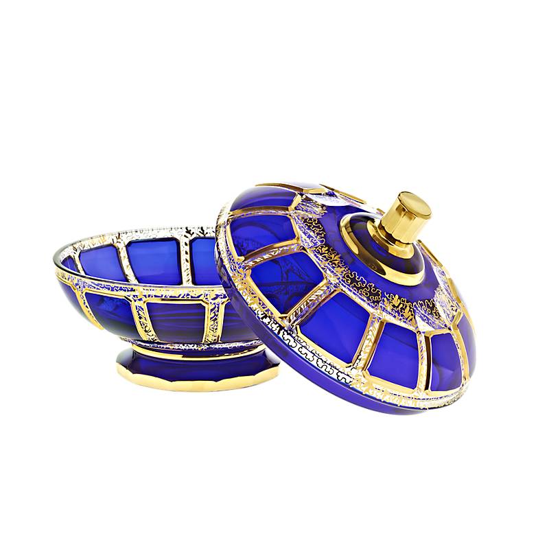 Dose mit Deckel Blue Queen 15,5 cm, Blau/Gold, aus Glas
