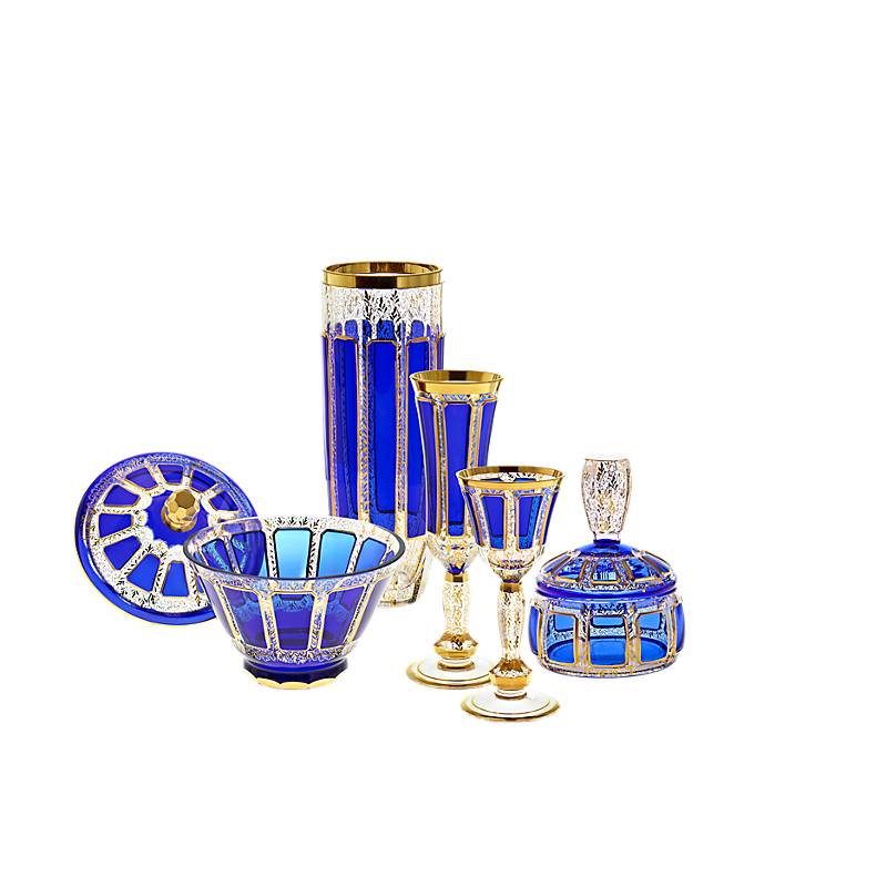 Dose mit Deckel Blue Queen 19 cm, Blau/Gold, aus Glas