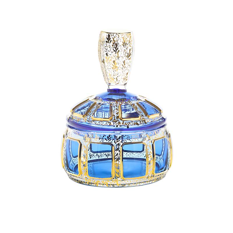 Dose mit Deckel Blue Queen 11,5 cm, Blau/Gold, aus Glas