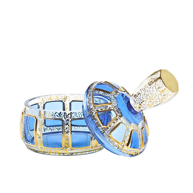 Dose mit Deckel Blue Queen 11,5 cm, Blau/Gold, aus Glas