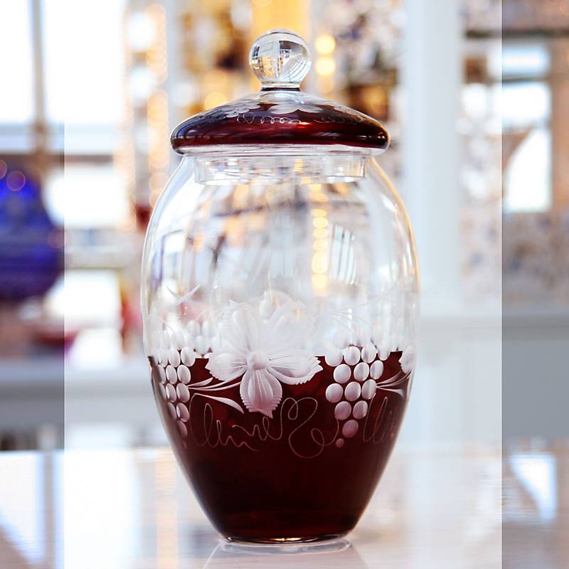 Dose mit Deckel Red Queen 24 cm, Weinrot, aus Glas