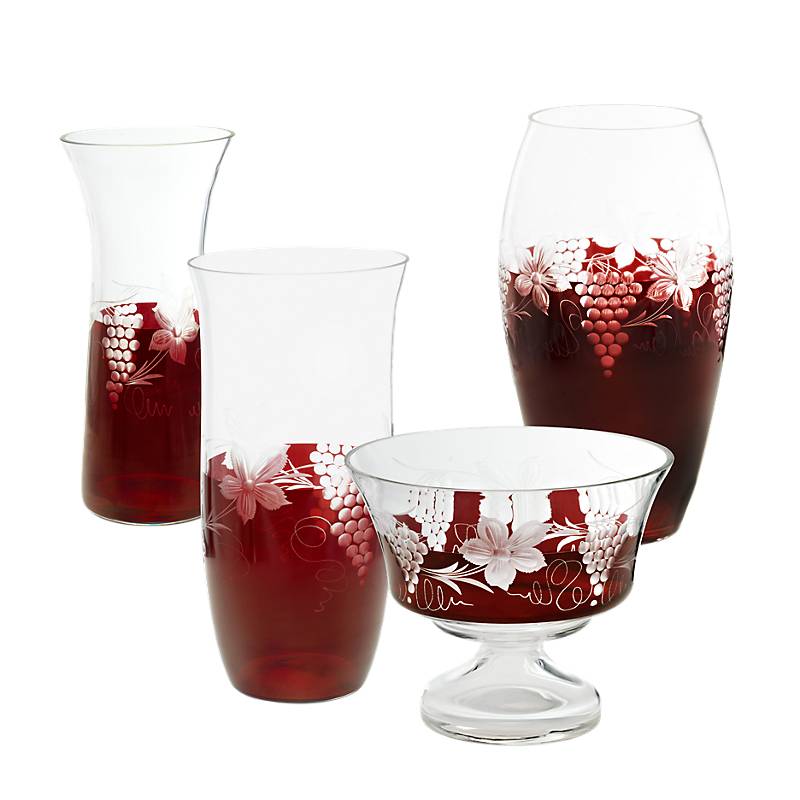 Vase Red Queen 30 cm, Weinrot, aus Glas