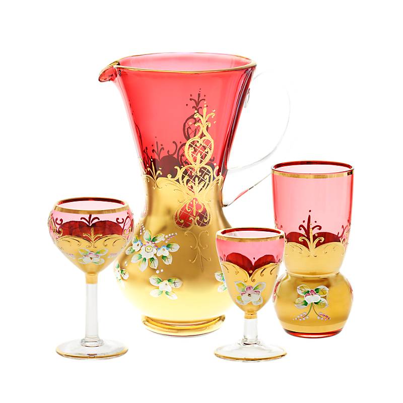 Krug Red Queen 2000 ml, Rot/Gold, aus Glas