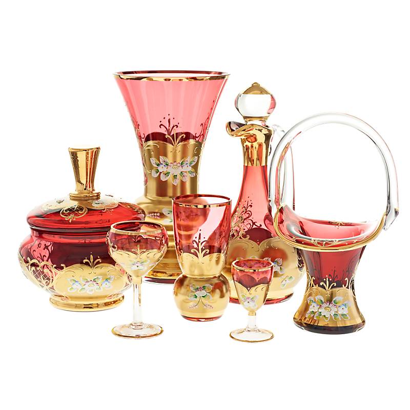 Trinkkelch Red Queen 100 ml, Rot/Gold, aus Glas