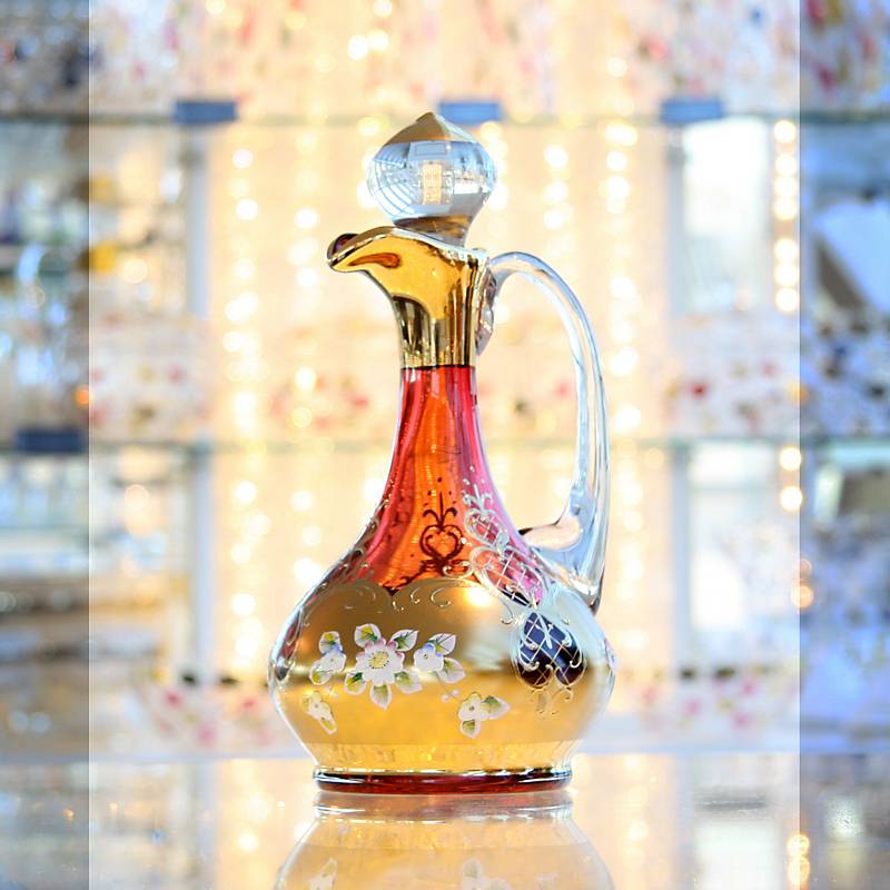 Flasche mit Verschluss Red Queen 750 ml, Rot/Gold, aus Glas