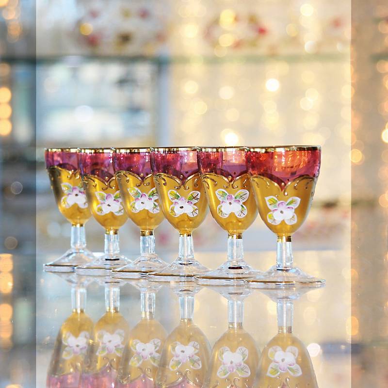Aperitivbecher Red Queen 50 ml, Blau/Gold/Weiß, aus Glas