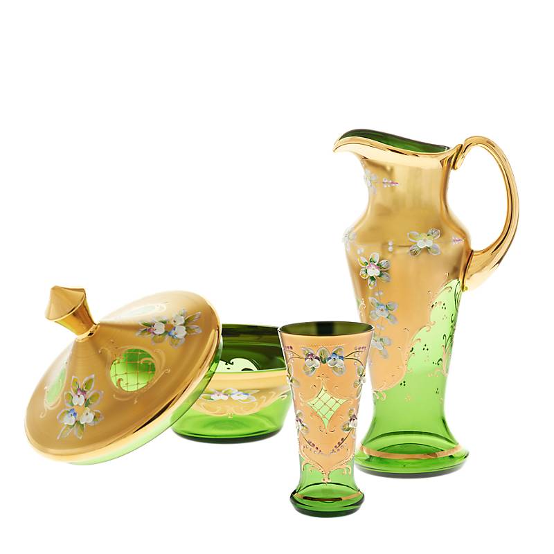 Krug Green Queen 1250 ml, Grün/Gold, aus Glas