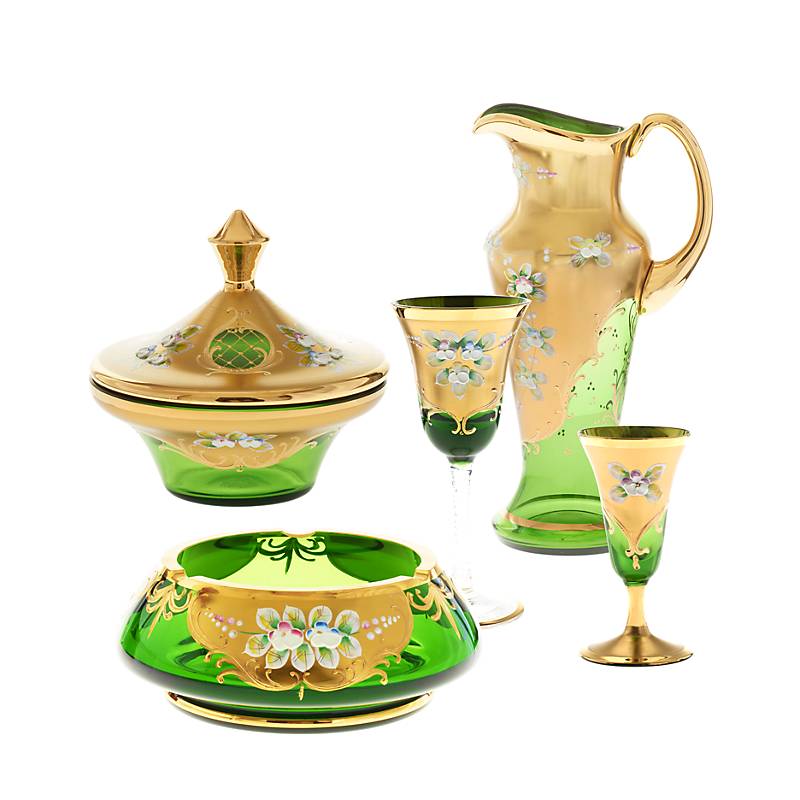 Aschenbecher Green Queen 18 cm, Grün/Gold, aus Glas