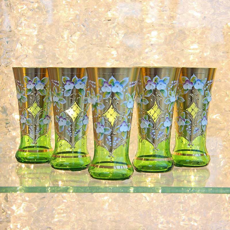 Trinkbecher Green Queen 250 ml, Grün/Gold, aus Glas