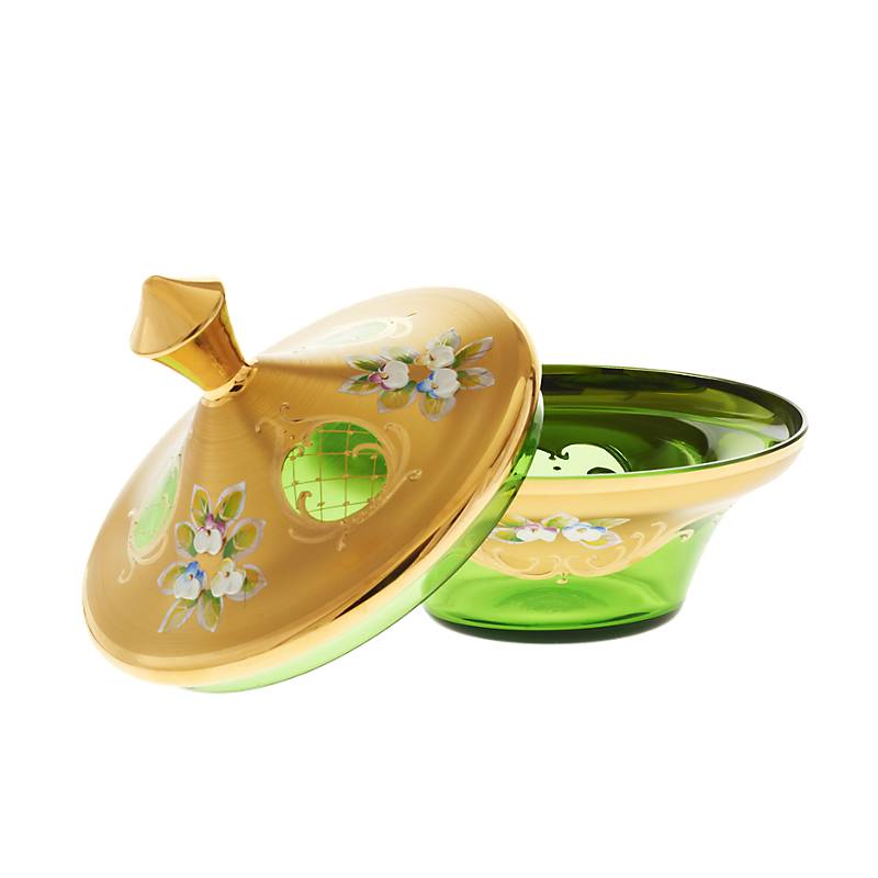 Dose mit Deckel Green Queen 15,5 cm, Grün/Gold, aus Glas