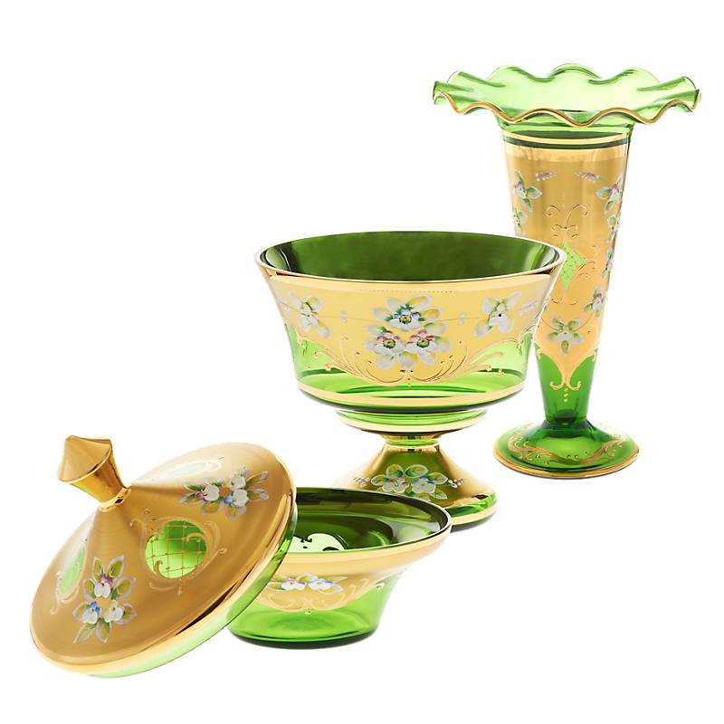 Vase Green Queen 29 cm, Grün/Gold, aus Glas