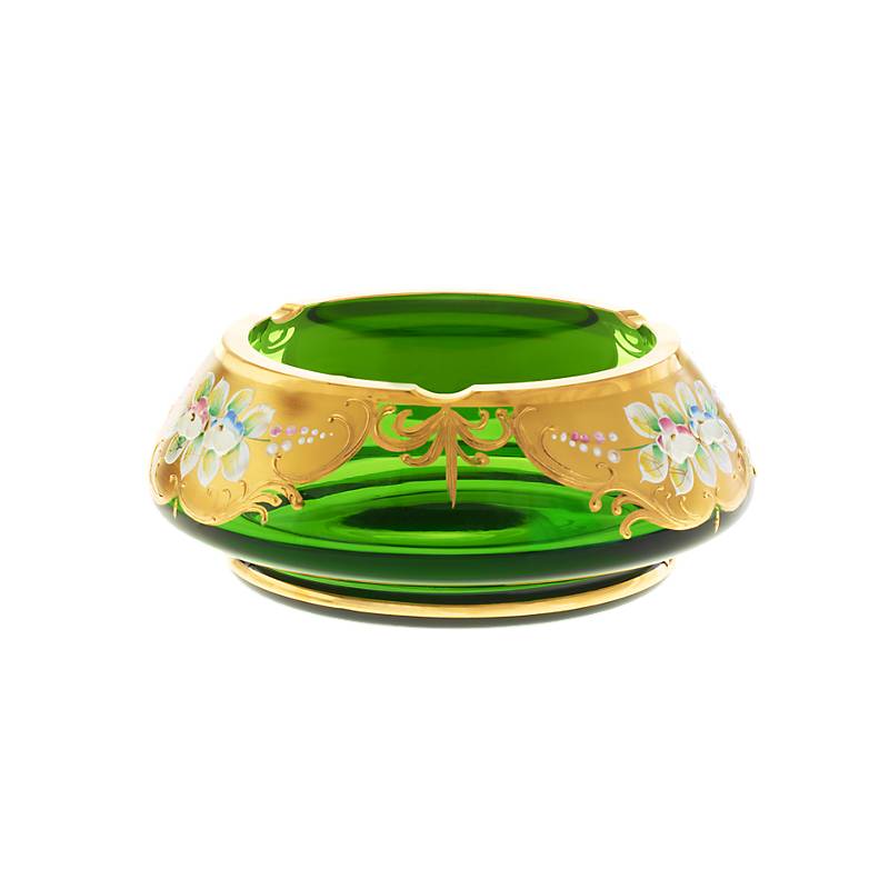 Aschenbecher Green Queen 18 cm, Grün/Gold, aus Glas