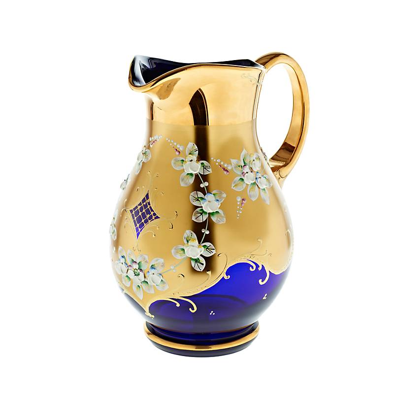 Krug Blue Queen 2000 ml, Blau/Gold, aus Glas