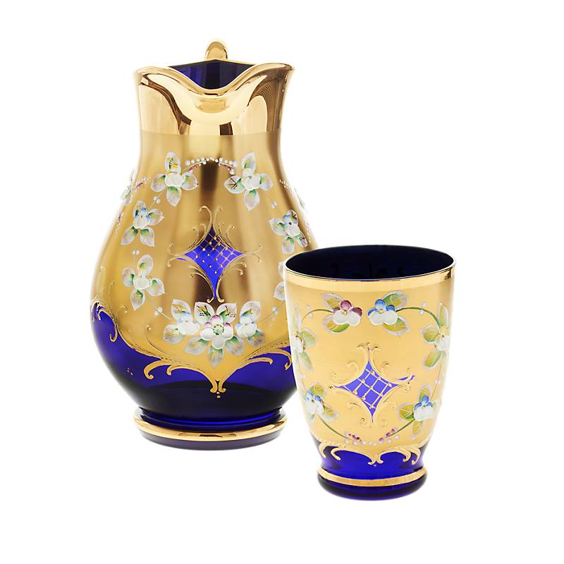Krug Blue Queen 2000 ml, Blau/Gold, aus Glas