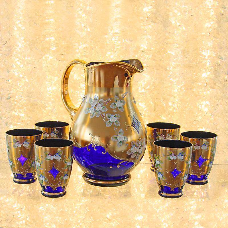 Trinkbecher Blue Queen 250 ml, Blau/Gold, aus Glas