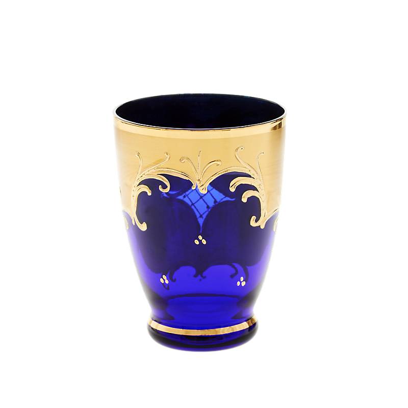 Trinkbecher Blue Queen 250 ml, Blau/Gold, aus Glas