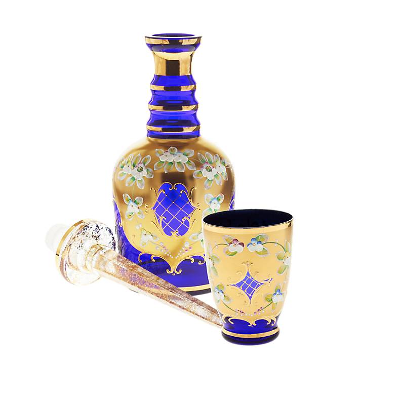 Flasche mit Verschluss Blue Queen, Blau/Gold, aus Glas