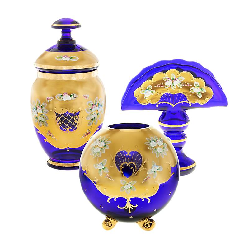 Serviettenhalter Blue Queen 21 cm, Blau/Gold, aus Glas