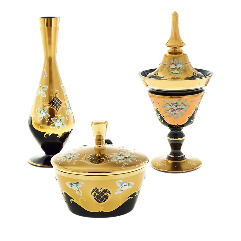 Dose mit Deckel Black Queen 16 cm, Gold/Braun, aus Glas