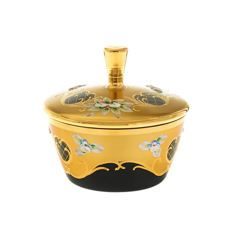 Dose mit Deckel Black Queen 16 cm, Gold/Braun, aus Glas