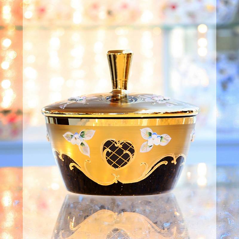 Dose mit Deckel Black Queen 16 cm, Gold/Braun, aus Glas