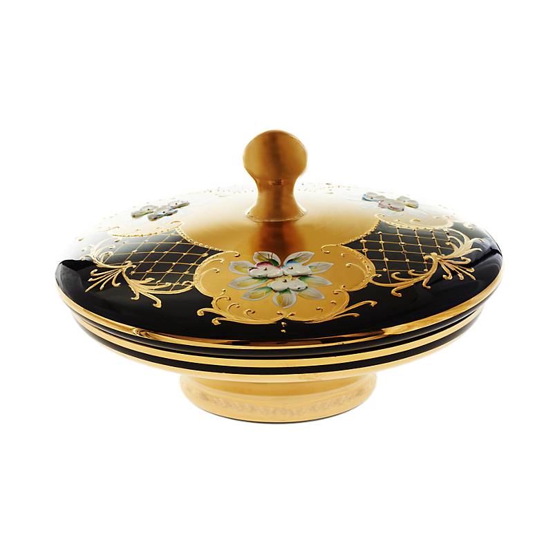 Dose mit Deckel Black Queen 22 cm, Gold/Braun, aus Glas