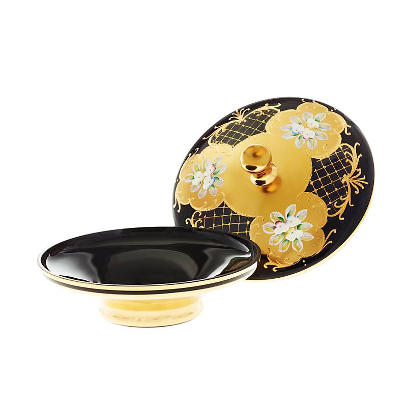 Dose mit Deckel Black Queen 22 cm, Gold/Braun, aus Glas
