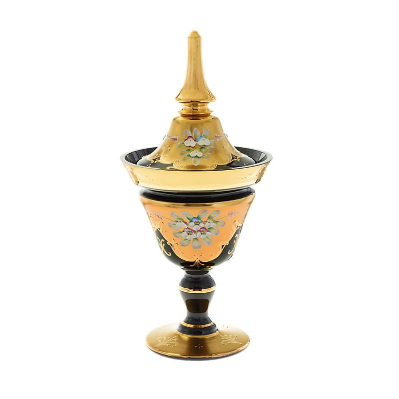 Dose mit Deckel Black Queen 36 cm, Gold/Braun, aus Glas