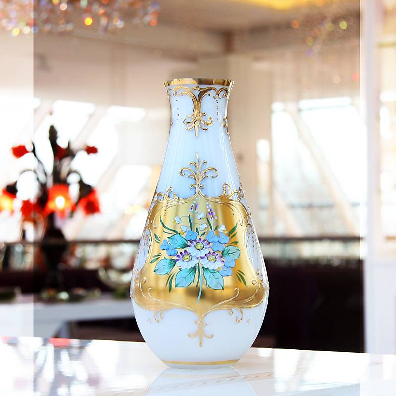 Vase White Queen 25 cm, Weiß/Gold, aus Glas