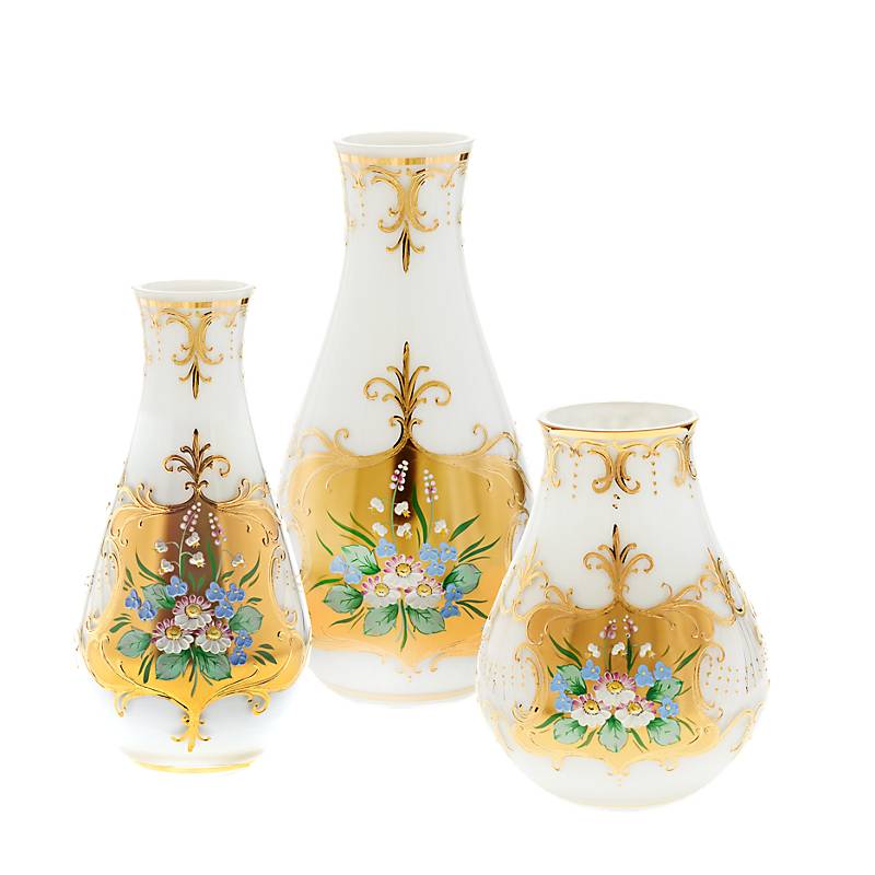 Vase White Queen 25 cm, Weiß/Gold, aus Glas