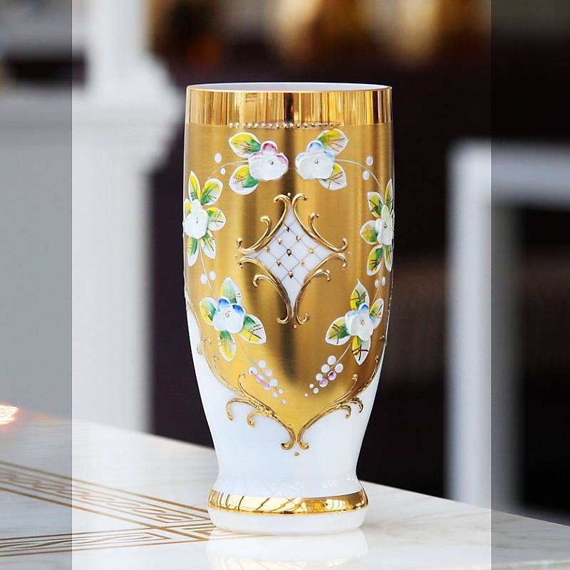 Trinkbecher White Queen 250 ml, Weiß/Gold, aus Glas