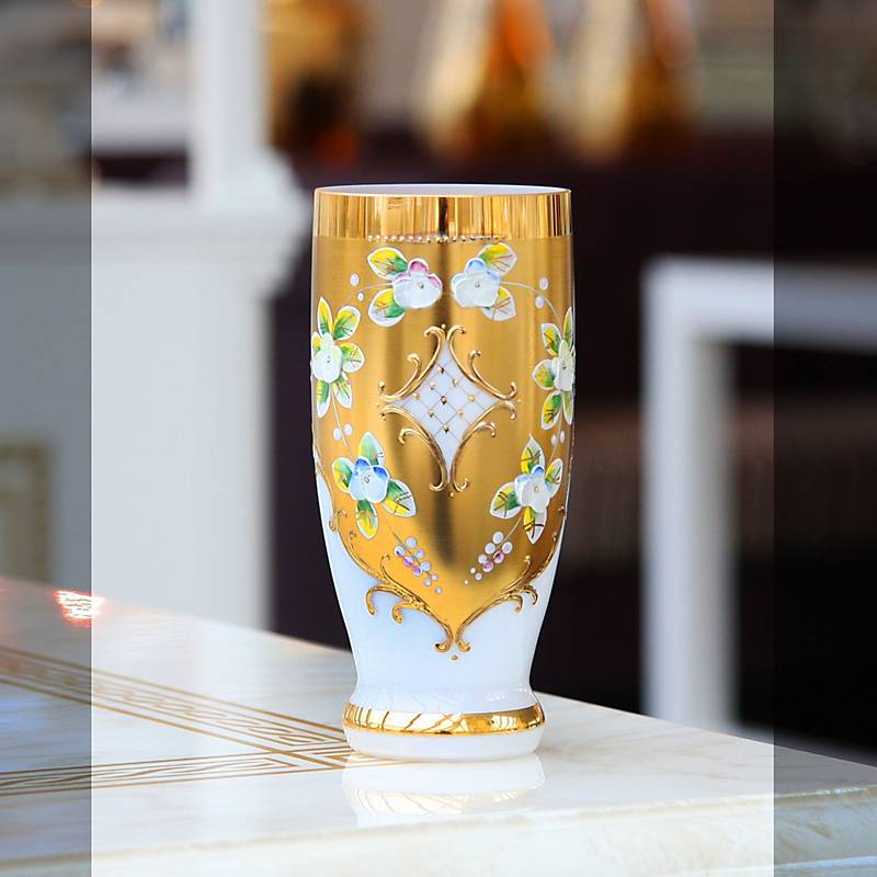 Trinkbecher White Queen 250 ml, Weiß/Gold, aus Glas