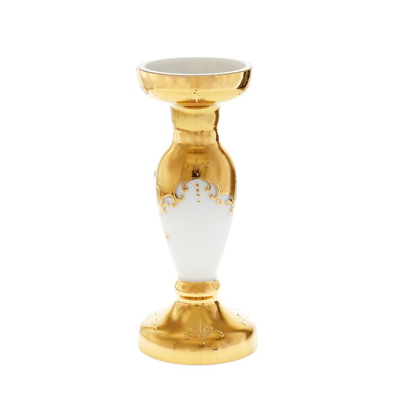 Kerzenhalter White Queen 21,5 cm, Weiß/Gold, aus Glas