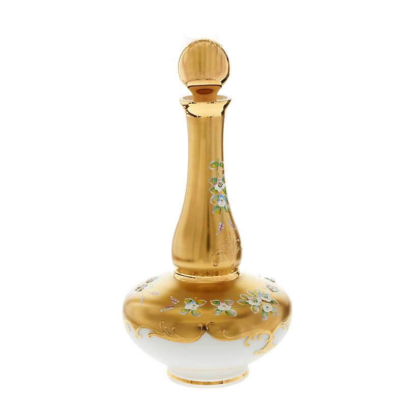 Servierflasche mit Verschluss White Queen 37cm, Weiß/Gold, aus Glas