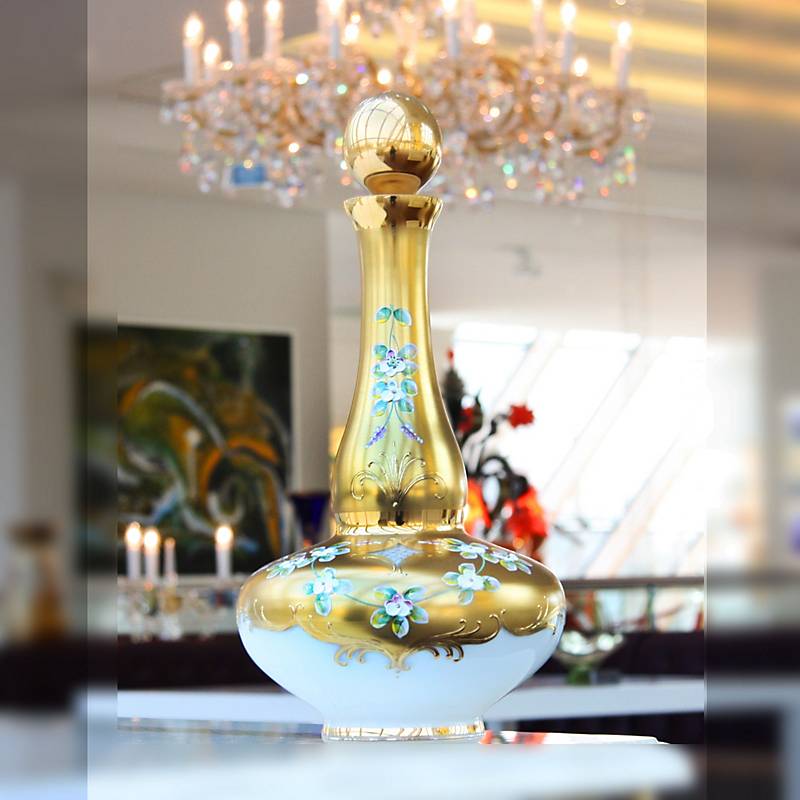 Servierflasche mit Verschluss White Queen 37cm, Weiß/Gold, aus Glas