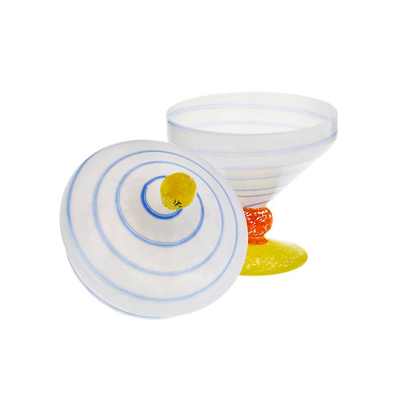 Dose mit Deckel mit Ringen,Spiral Chaos 18,5cm, aus Glas