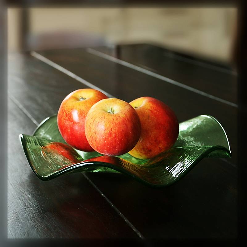 Glasschale Thüringer Waldglas grün 23cm gewellt Schüssel Gefäß Handmade