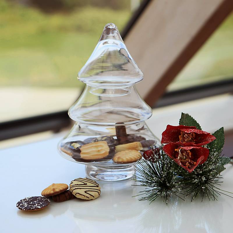 Bonboniere Tannenbaum Famous 24cm Keksdose Gefäß mit Deckel Vorratsdose Klarglas