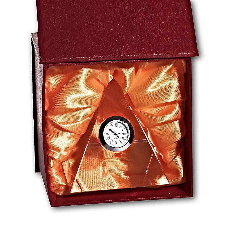 Glasblockuhr Pyramide 9cm silber