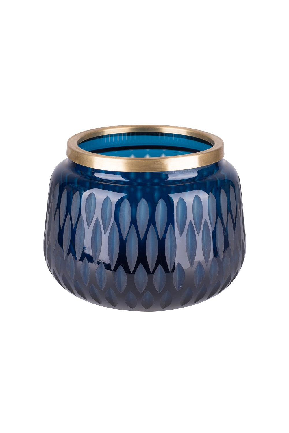 Windlicht Glastopf mit Schliff Goldrand Olive 13,5cm
