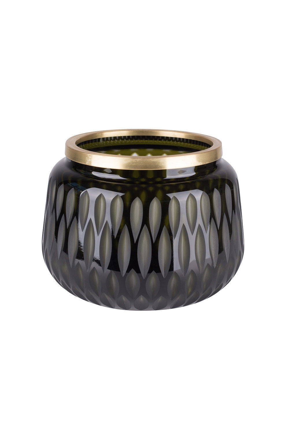 Windlicht Glastopf mit Schliff Goldrand Olive 13,5cm