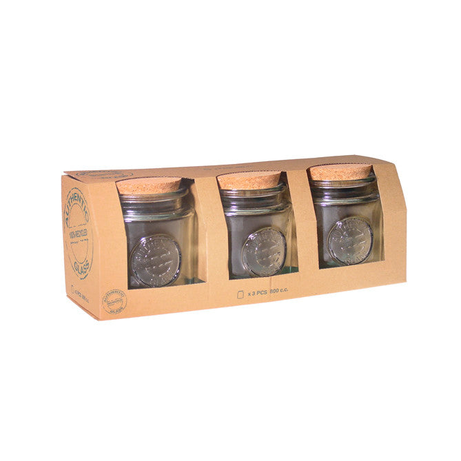 Vorratsglas mir Korkdeckel 3er-Set Authentic 800 ml Recycling-Glas
