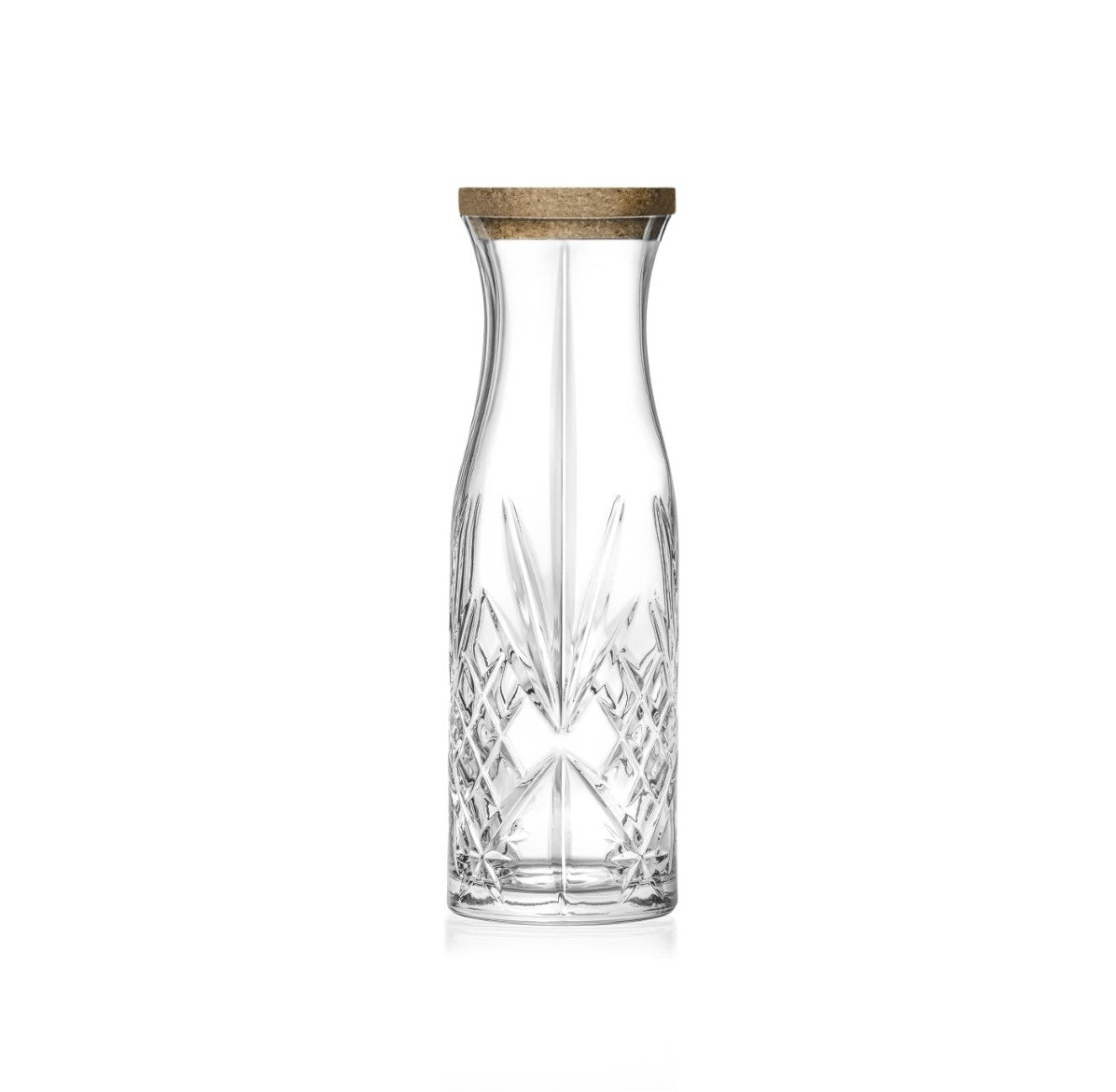 Glaskaraffe Melodia 1000 ml Kristallglas Retroschliff mit Korkdeckel
