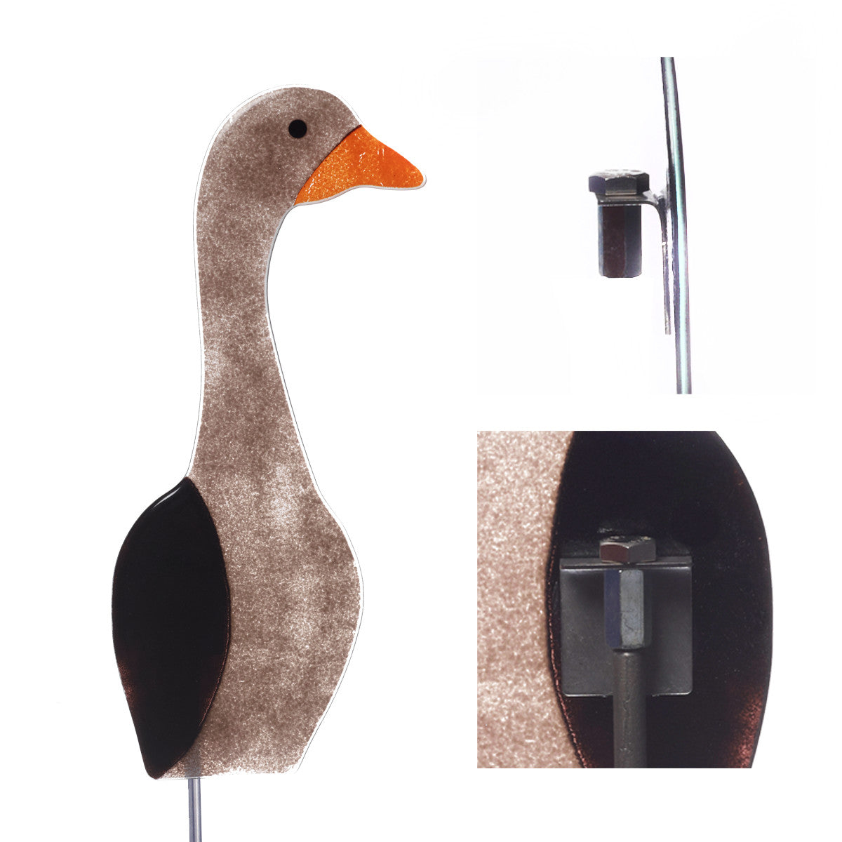 Gartenstecker Gans klein 40 cm schwarz-grau Fusing-Glas