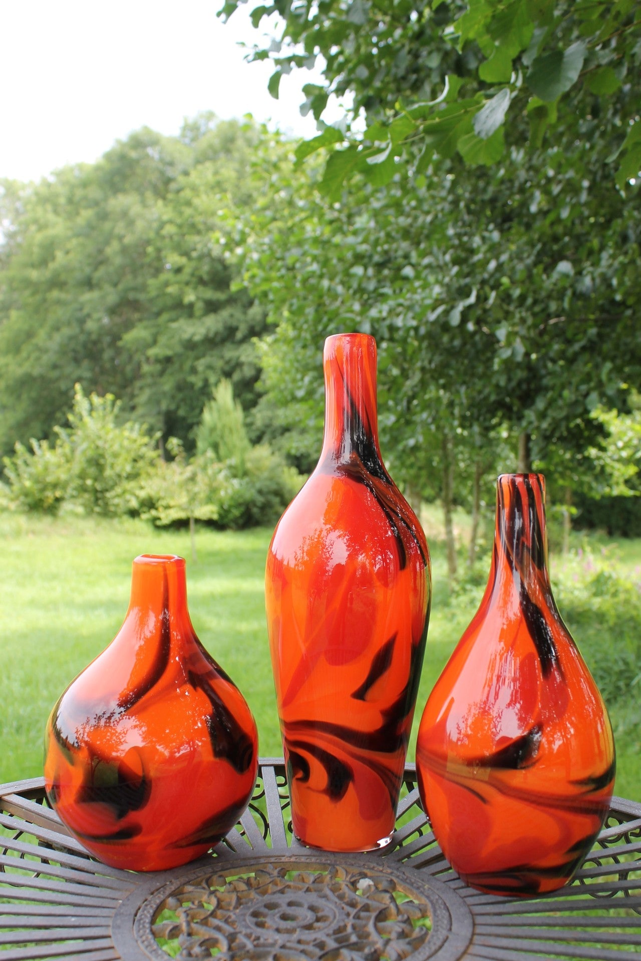 Glasvase Blumenvase Flasche Gefäß Rose 25cm Dekoration farbig mundgeblasen